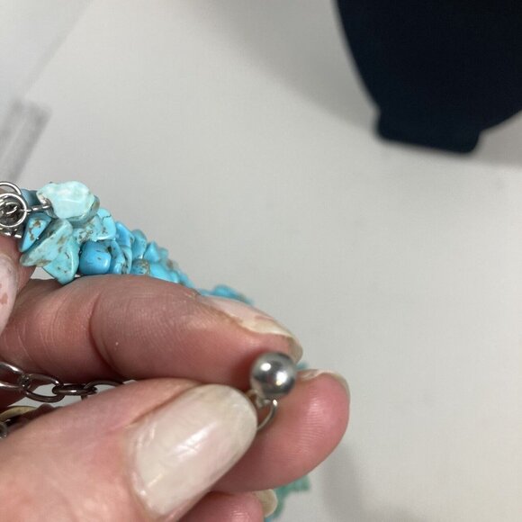 Turquoise Howlite Beaded Womens Necklace Bold Boho Multistrand 18 in - Picture 6 of 13